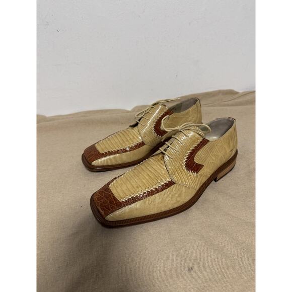 David Eden Shoes Mens Size 9 Tan Brown Genuine Lizard Crocodile Handmade Oxford main image 14